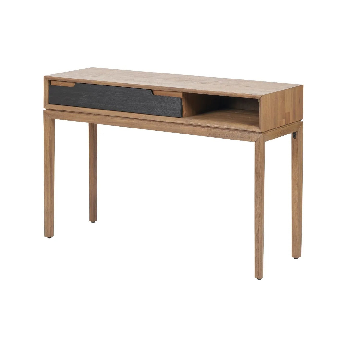 Modern Scandi Black & Natural Acacia Wood Console Table with Drawer & Open Shelf – Contemporary Wooden Hallway Table 80x120x40cm | Click Style