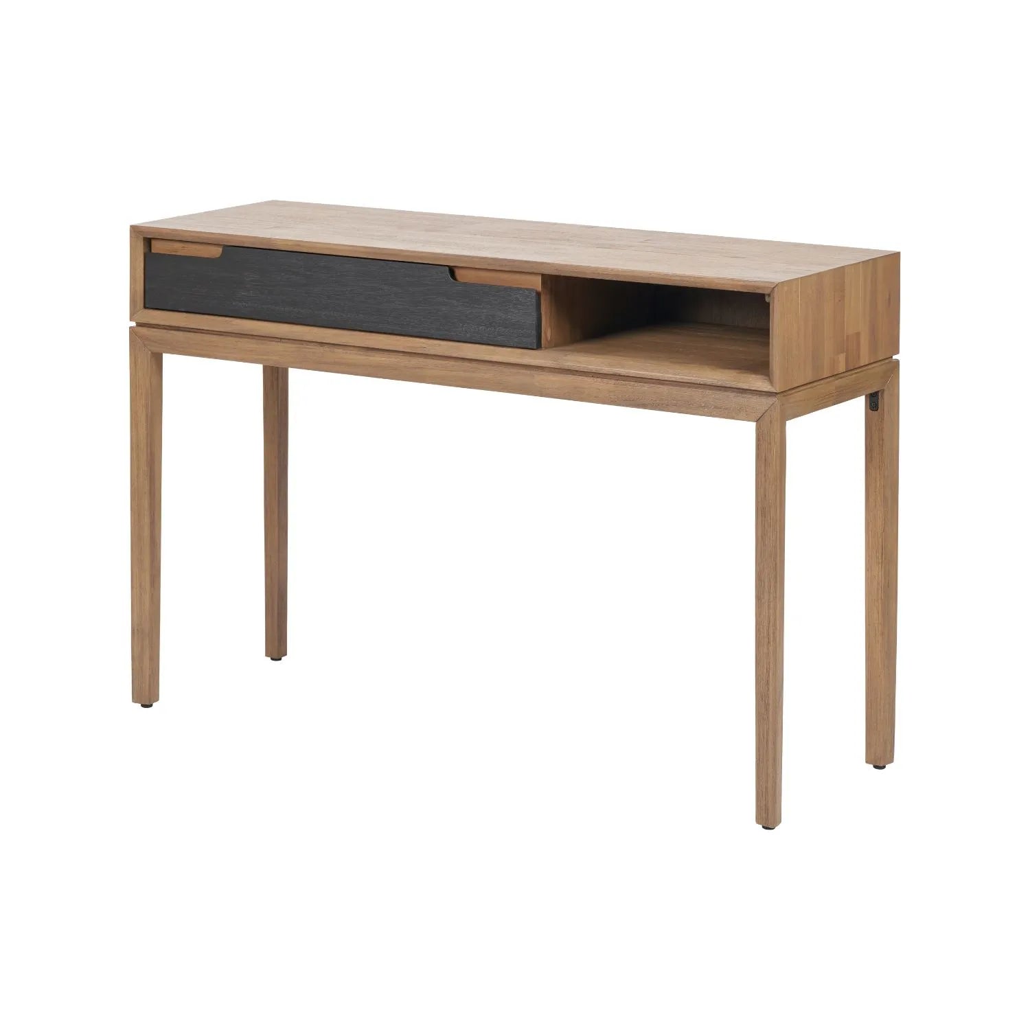 Modern Scandi Black & Natural Acacia Wood Console Table with Drawer & Open Shelf – Contemporary Wooden Hallway Table 80x120x40cm | Click Style