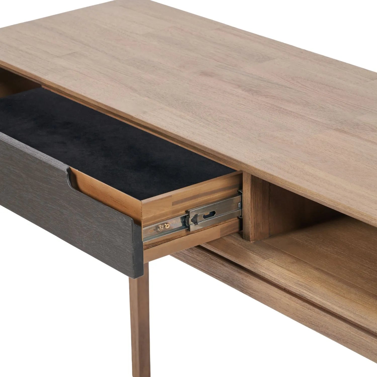 Modern Scandi Black & Natural Acacia Wood Console Table with Drawer & Open Shelf – Contemporary Wooden Hallway Table 80x120x40cm | Click Style