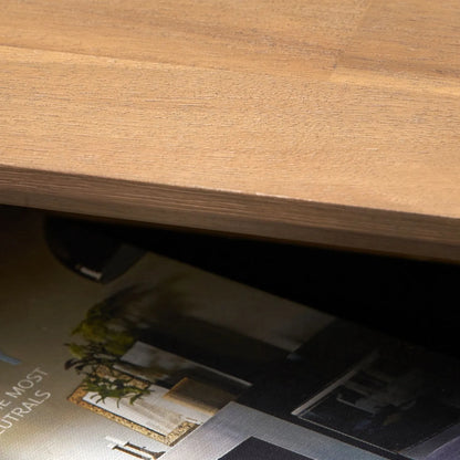 Modern Scandi Black & Natural Acacia Wood Console Table with Drawer & Open Shelf – Contemporary Wooden Hallway Table 80x120x40cm | Click Style