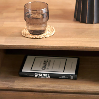 Modern Scandi Black & Natural Acacia Wood Console Table with Drawer & Open Shelf – Contemporary Wooden Hallway Table 80x120x40cm | Click Style