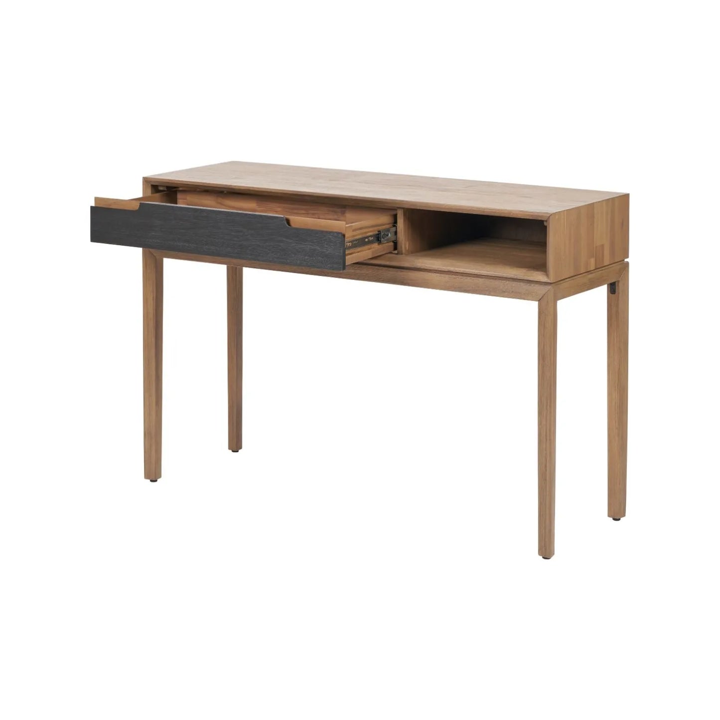 Modern Scandi Black & Natural Acacia Wood Console Table with Drawer & Open Shelf – Contemporary Wooden Hallway Table 80x120x40cm | Click Style