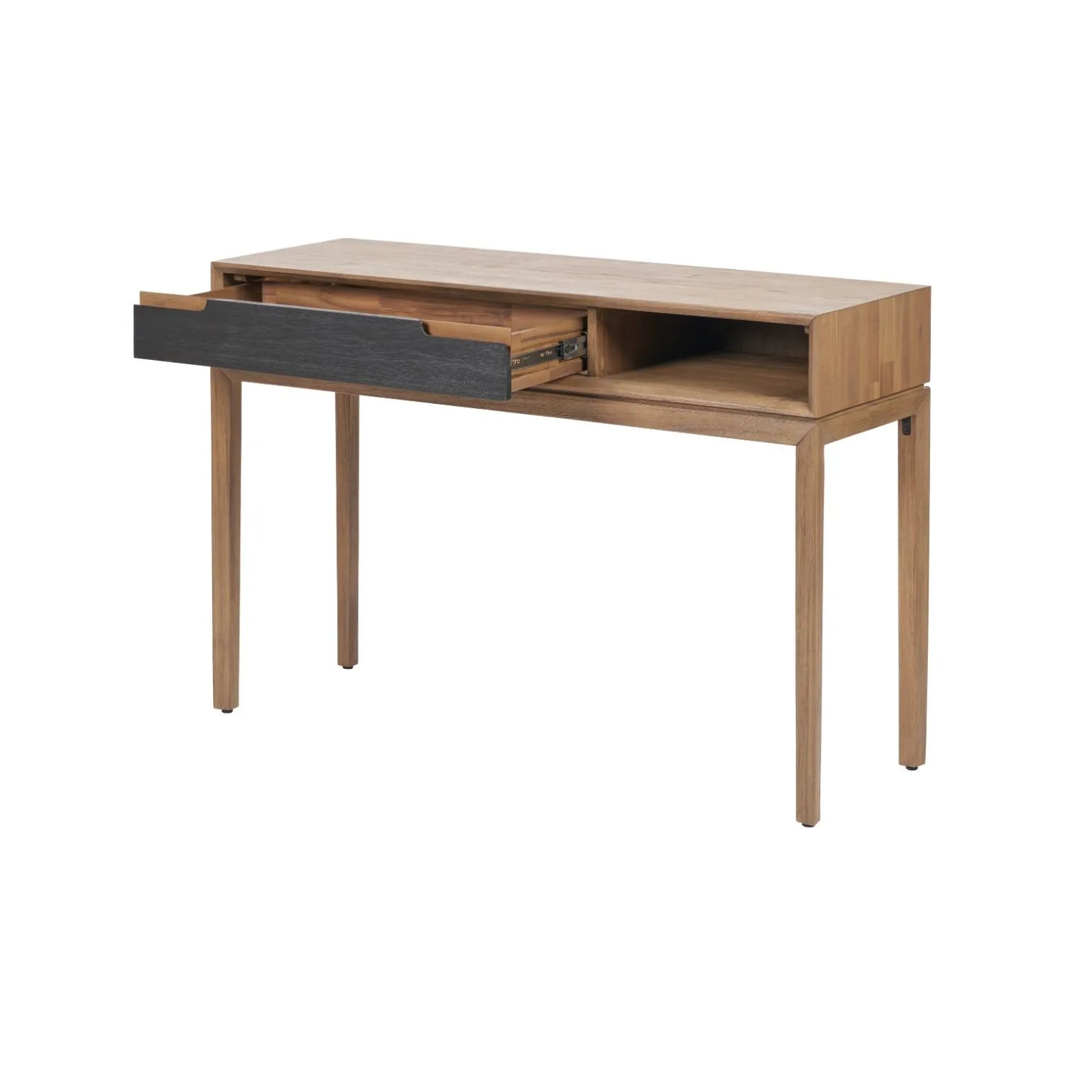 Modern Scandi Black & Natural Acacia Wood Console Table with Drawer & Open Shelf – Contemporary Wooden Hallway Table 80x120x40cm | Click Style