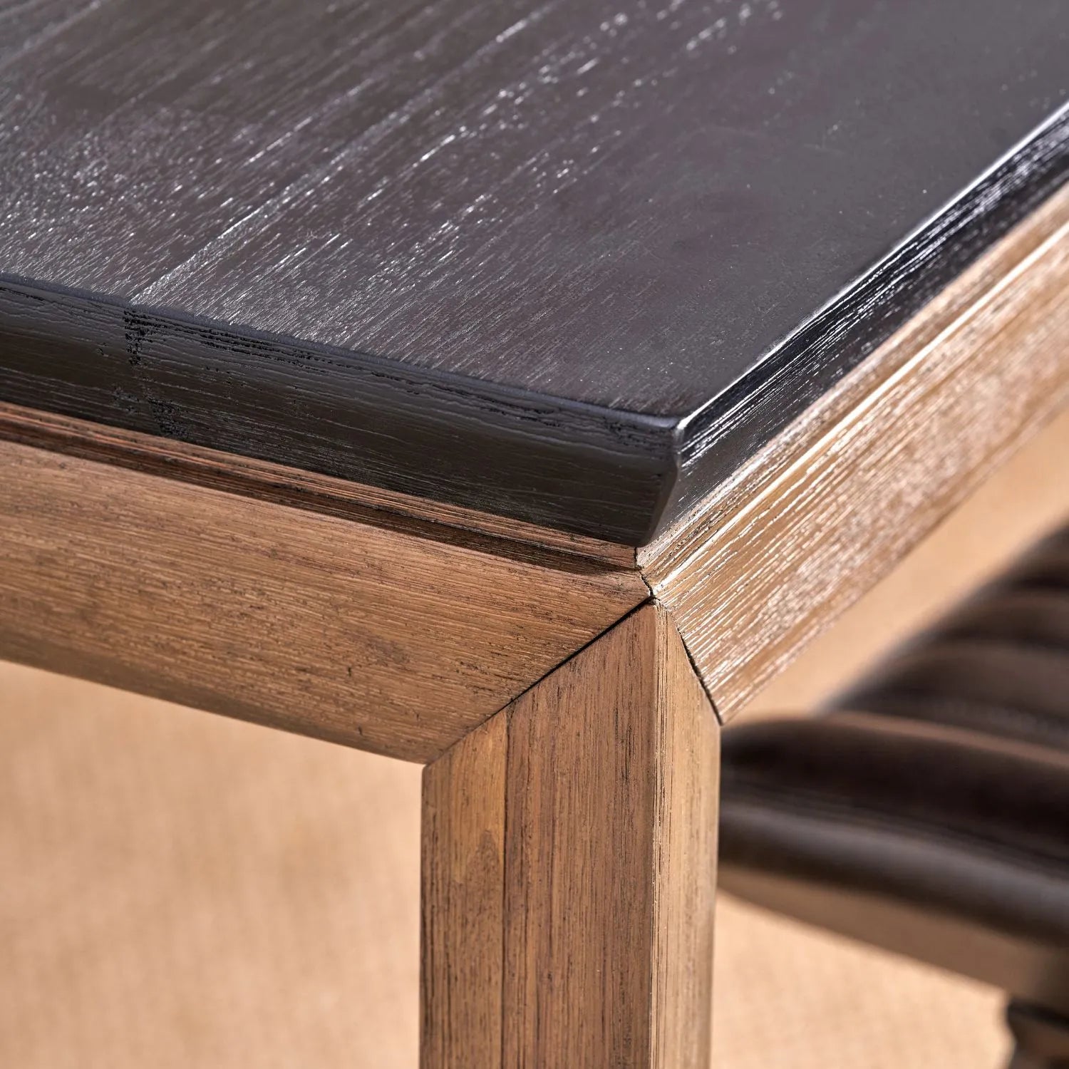 Modern Scandi Black & Natural Acacia Wood Dining Table with Wooden Legs – Rectangular 6-Seater Wooden Dining Table 180x90x76cm | Click Style