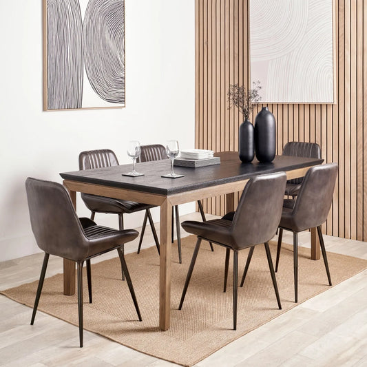 Modern Scandi Black & Natural Acacia Wood Dining Table with Wooden Legs – Rectangular 6-Seater Wooden Dining Table 180x90x76cm | Click Style