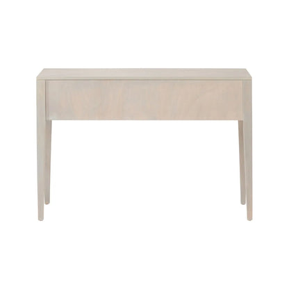 Modern Scandi Light Grey Wash Mango Wood Console Table with Handleless Carved Geometric Drawer Front and Open Shelf Storage – Scandinavian Hallway Console Table for Living Room or Entryway Back 80x120x35cm | Click Style