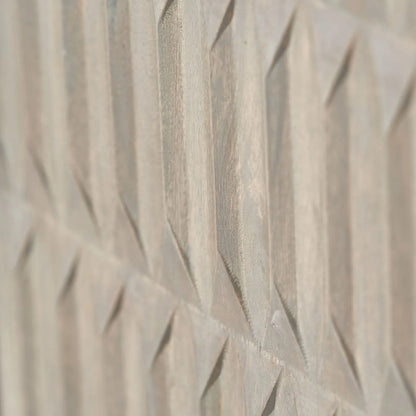 Modern Scandi Light Grey Wash Mango Wood Shelving & Storage Unit – Handleless 2 Door Carved Textured Niche Display Cabinet with Open Shelves, Scandinavian Mango Wood Storage Furniture for Living Rooms, Dining Rooms & Hallways 166x105x40cm | Click Style