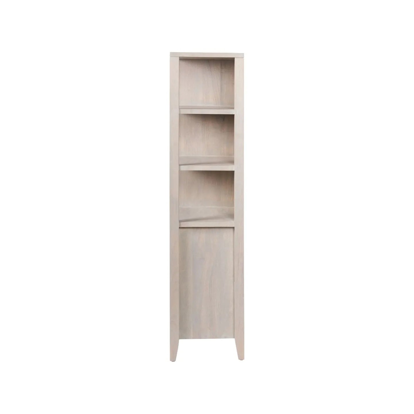 Modern Scandi Light Grey Wash Mango Wood Shelving & Storage Unit – Handleless 2 Door Carved Textured Niche Display Cabinet with Open Shelves, Scandinavian Mango Wood Storage Furniture for Living Rooms, Dining Rooms & Hallways Side 166x105x40cm | Click Style