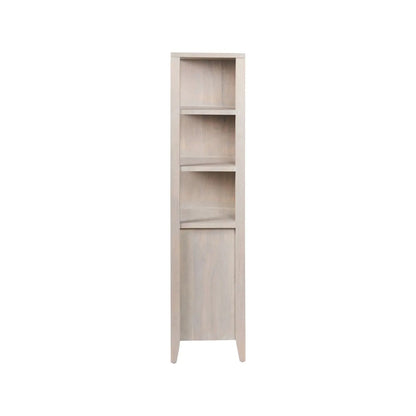 Modern Scandi Light Grey Wash Mango Wood Shelving & Storage Unit – Handleless 2 Door Carved Textured Niche Display Cabinet with Open Shelves, Scandinavian Mango Wood Storage Furniture for Living Rooms, Dining Rooms & Hallways Side 166x105x40cm | Click Style