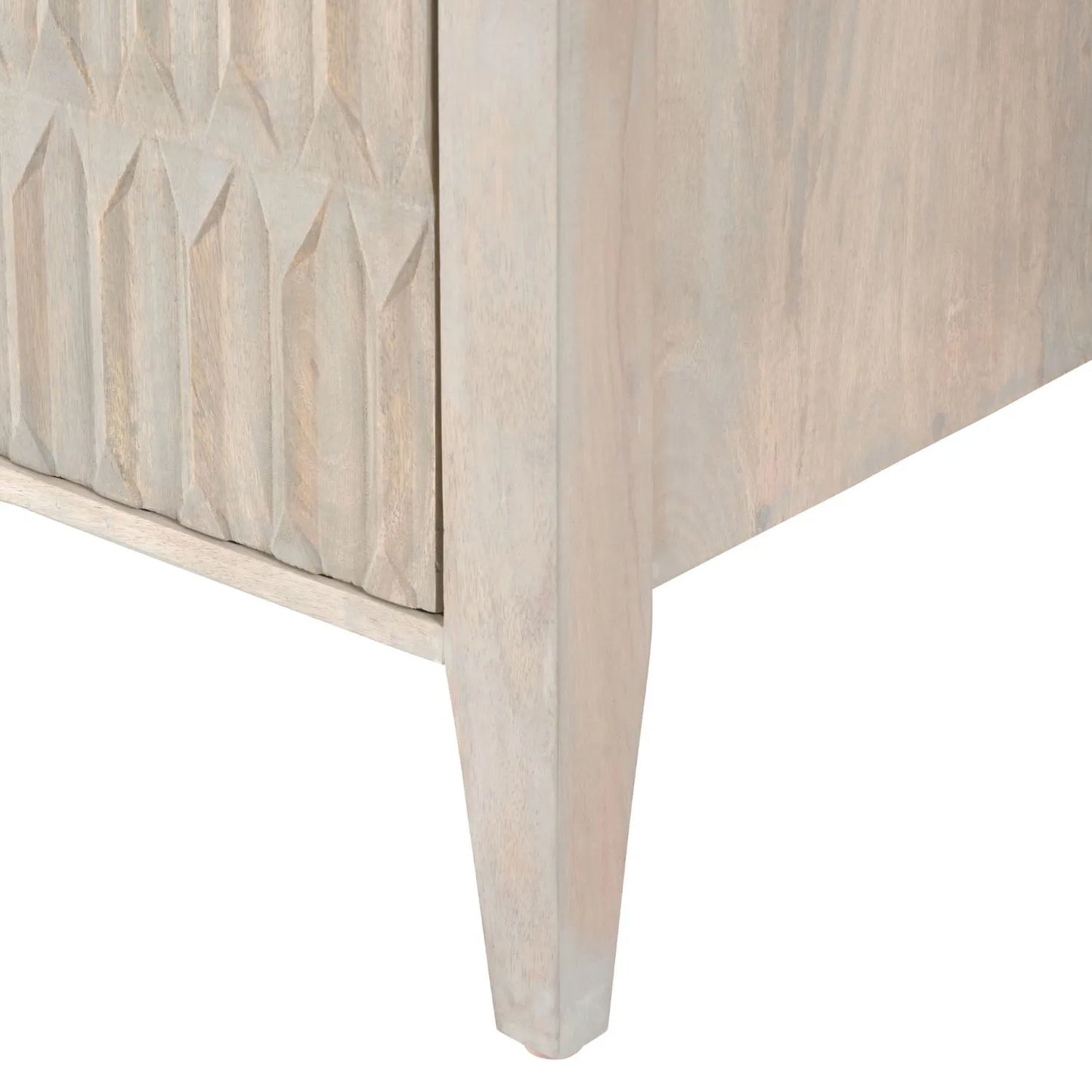 Modern Scandi Light Grey Wash Mango Wood Sideboard with Handleless 3 Door Carved Textured Doors and Internal Shelves – Wooden Storage Cabinet 80x160x45cm | Click Style