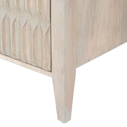 Modern Scandi Light Grey Wash Mango Wood Sideboard with Handleless 3 Door Carved Textured Doors and Internal Shelves – Wooden Storage Cabinet 80x160x45cm | Click Style