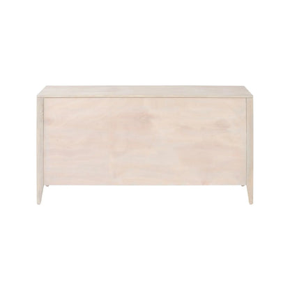 Modern Scandi Light Grey Wash Mango Wood Sideboard with Handleless 3 Door Carved Textured Doors and Internal Shelves – Wooden Storage Cabinet Back 80x160x45cm | Click Style