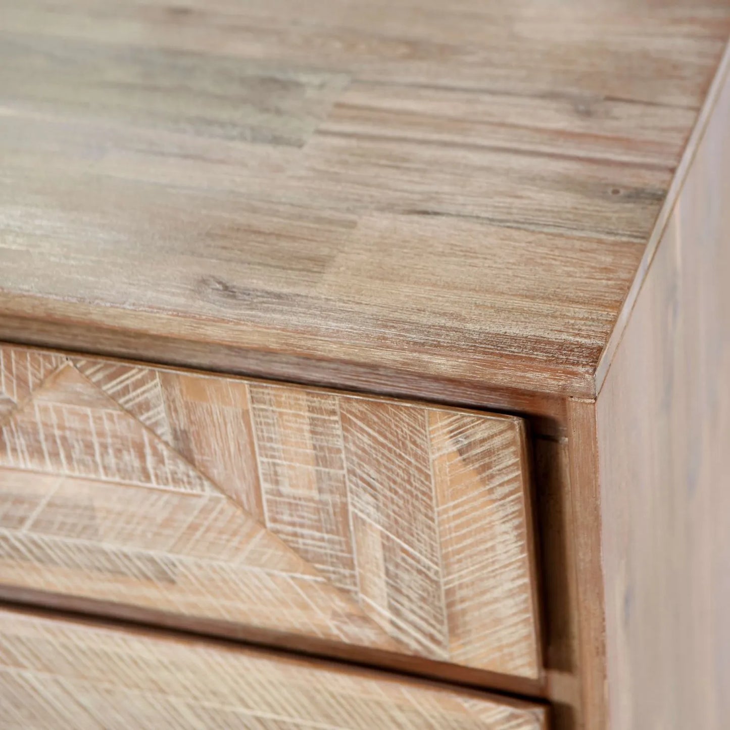 Modern Scandi Sand-Wash Acacia Wood 3-Drawer Chest with Black Metal Legs – Textured Wooden Storage Unit 80x90x40cm | Click Style