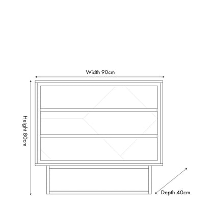 Modern Scandi Sand-Wash Acacia Wood 3-Drawer Chest with Black Metal Legs – Textured Wooden Storage Unit Dimensions 80x90x40cm | Click Style