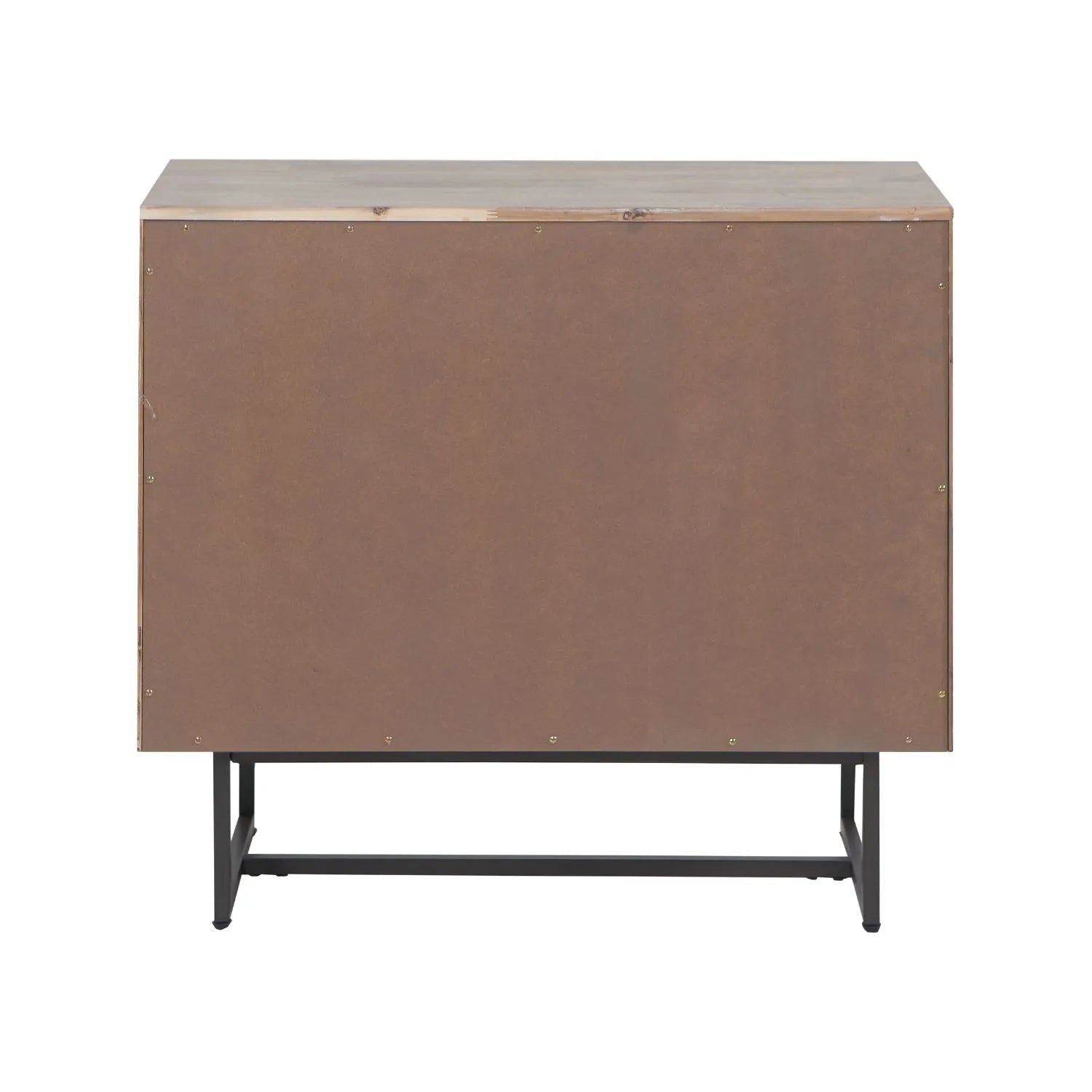 Modern Scandi Sand-Wash Acacia Wood 3-Drawer Chest with Black Metal Legs – Textured Wooden Storage Unit Back 80x90x40cm | Click Style