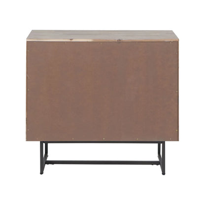 Modern Scandi Sand-Wash Acacia Wood 3-Drawer Chest with Black Metal Legs – Textured Wooden Storage Unit Back 80x90x40cm | Click Style