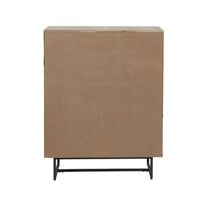 Modern Scandi Sand-Wash Acacia Wood Bar Cabinet With Black Metal Legs – Tall 2-Door Drinks Cabinet With Wine Rack And Internal Shelves 128x100x45cm | Click Style