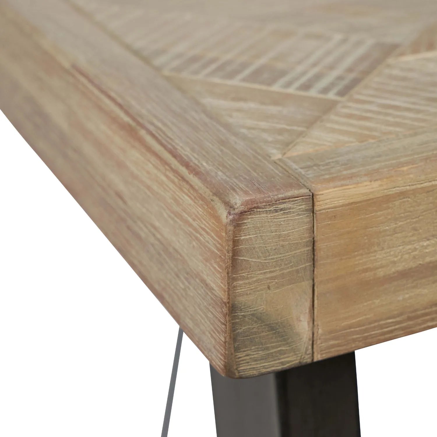 Modern Scandi Sand-Wash Acacia Wood Bar Table With Black Metal Legs – Textured Wooden Breakfast Bar And Tall Dining Table 107x120x75cm Alt | Click Style