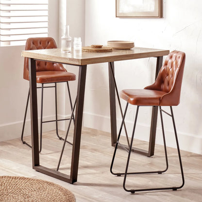 Modern Scandi Sand-Wash Acacia Wood Bar Table With Black Metal Legs – Textured Wooden Breakfast Bar And Tall Dining Table 107x120x75cm Alt | Click Style