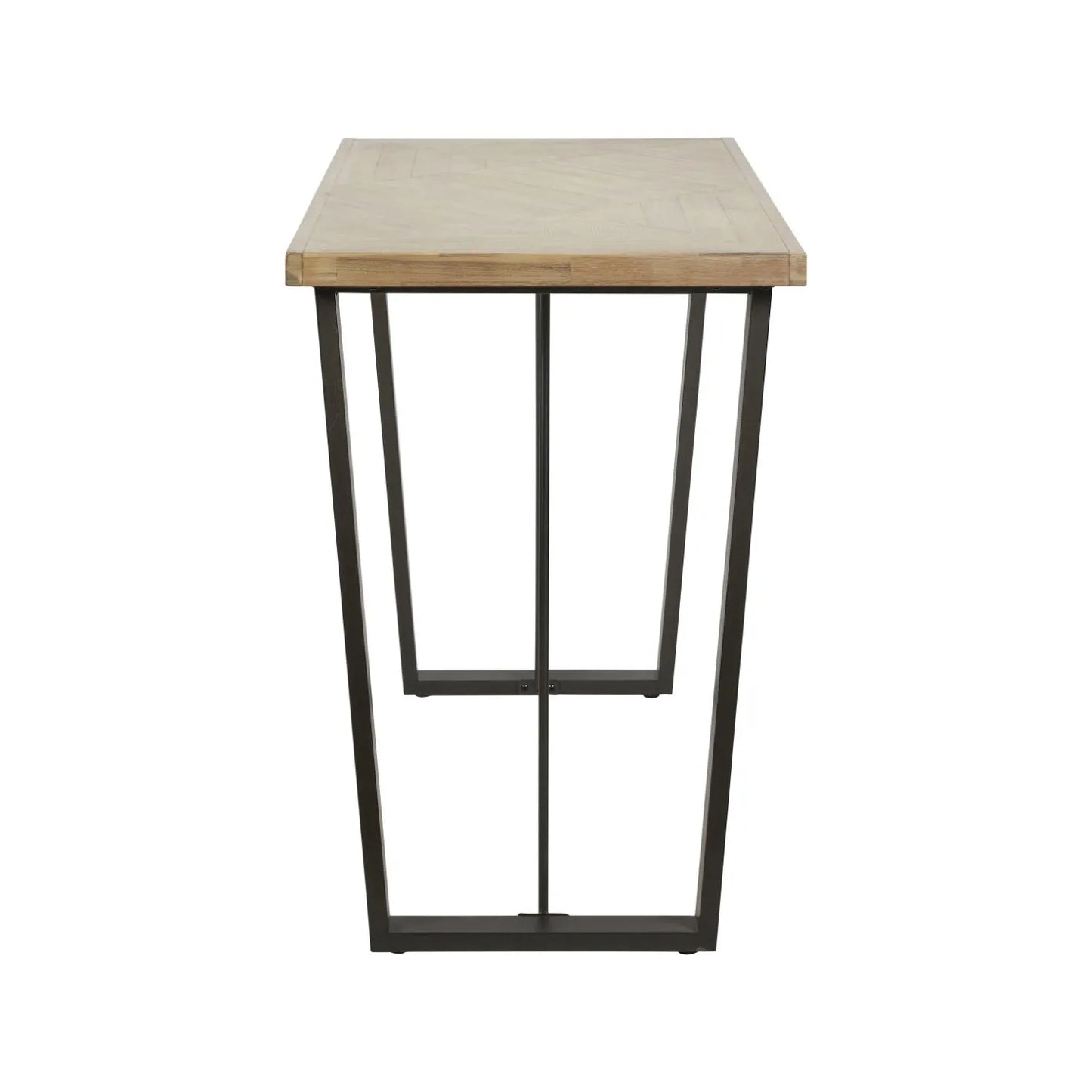 Modern Scandi Sand-Wash Acacia Wood Bar Table With Black Metal Legs – Textured Wooden Breakfast Bar And Tall Dining Table 107x120x75cm Alt | Click Style