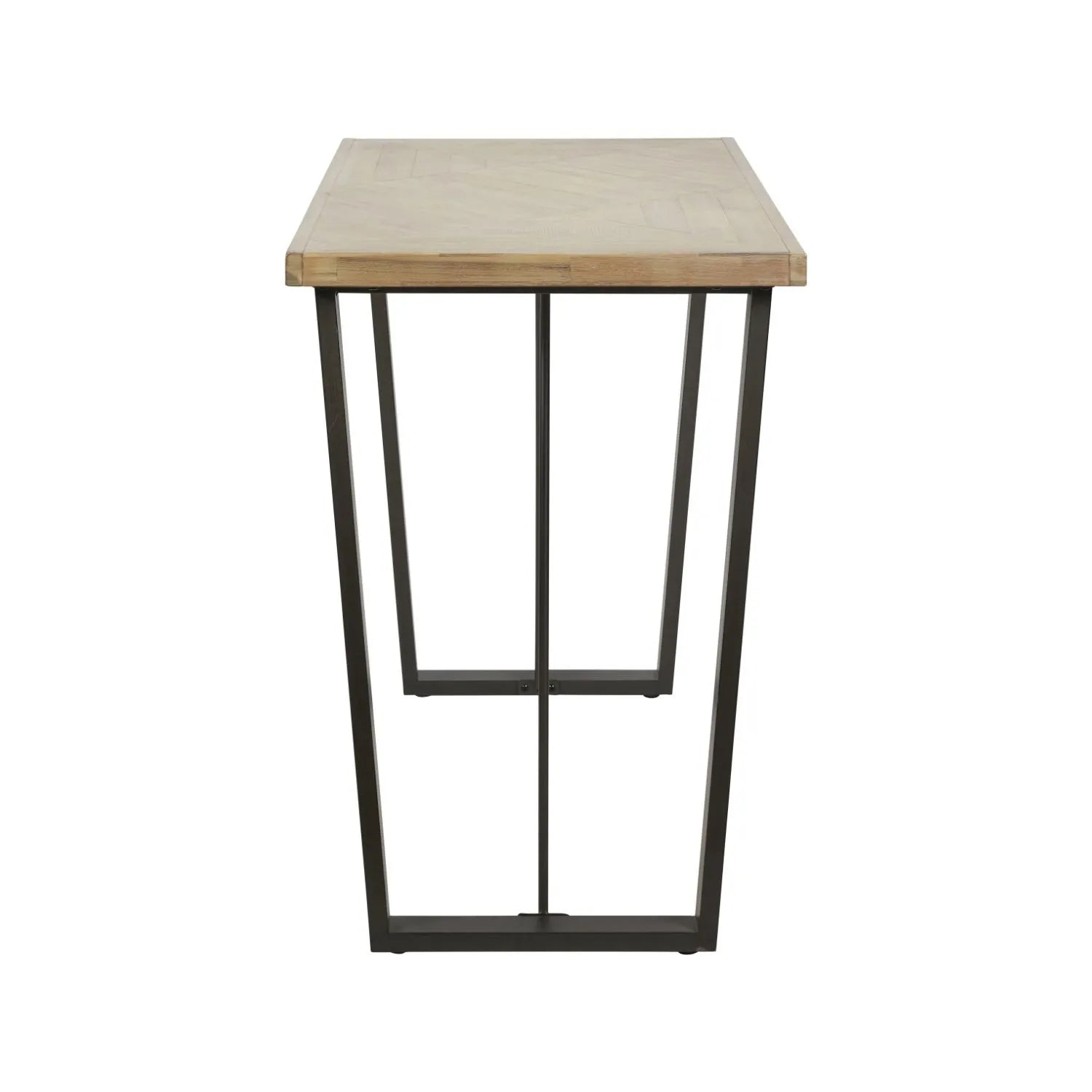 Modern Scandi Sand-Wash Acacia Wood Bar Table With Black Metal Legs – Textured Wooden Breakfast Bar And Tall Dining Table 107x120x75cm Alt | Click Style