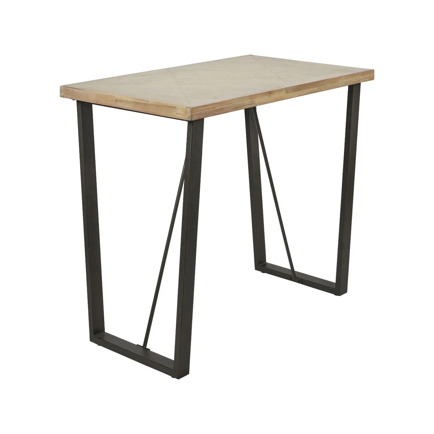 Modern Scandi Sand-Wash Acacia Wood Bar Table With Black Metal Legs – Textured Wooden Breakfast Bar And Tall Dining Table 107x120x75cm Alt | Click Style