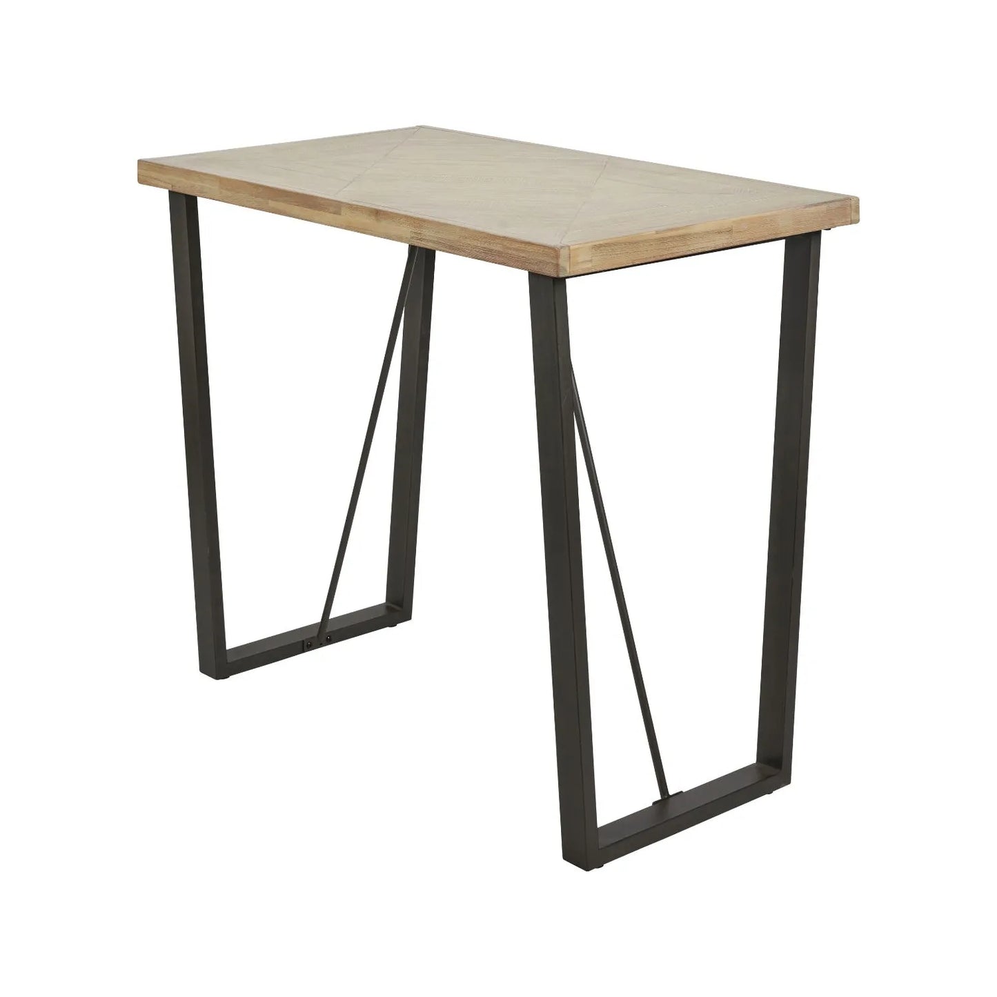 Modern Scandi Sand-Wash Acacia Wood Bar Table With Black Metal Legs – Textured Wooden Breakfast Bar And Tall Dining Table 107x120x75cm Alt | Click Style