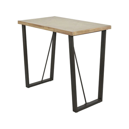 Modern Scandi Sand-Wash Acacia Wood Bar Table With Black Metal Legs – Textured Wooden Breakfast Bar And Tall Dining Table 107x120x75cm Alt | Click Style