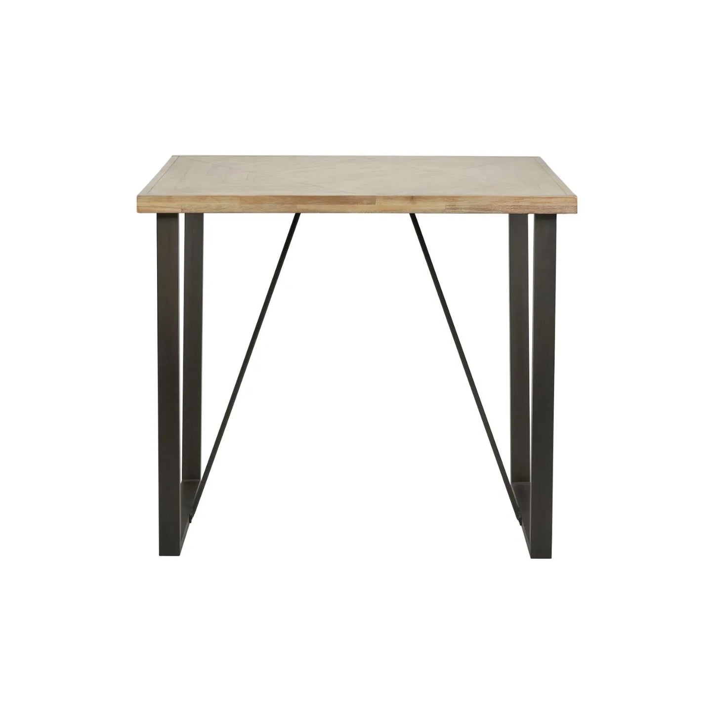 Modern Scandi Sand-Wash Acacia Wood Bar Table With Black Metal Legs – Textured Wooden Breakfast Bar And Tall Dining Table 107x120x75cm Alt | Click Style