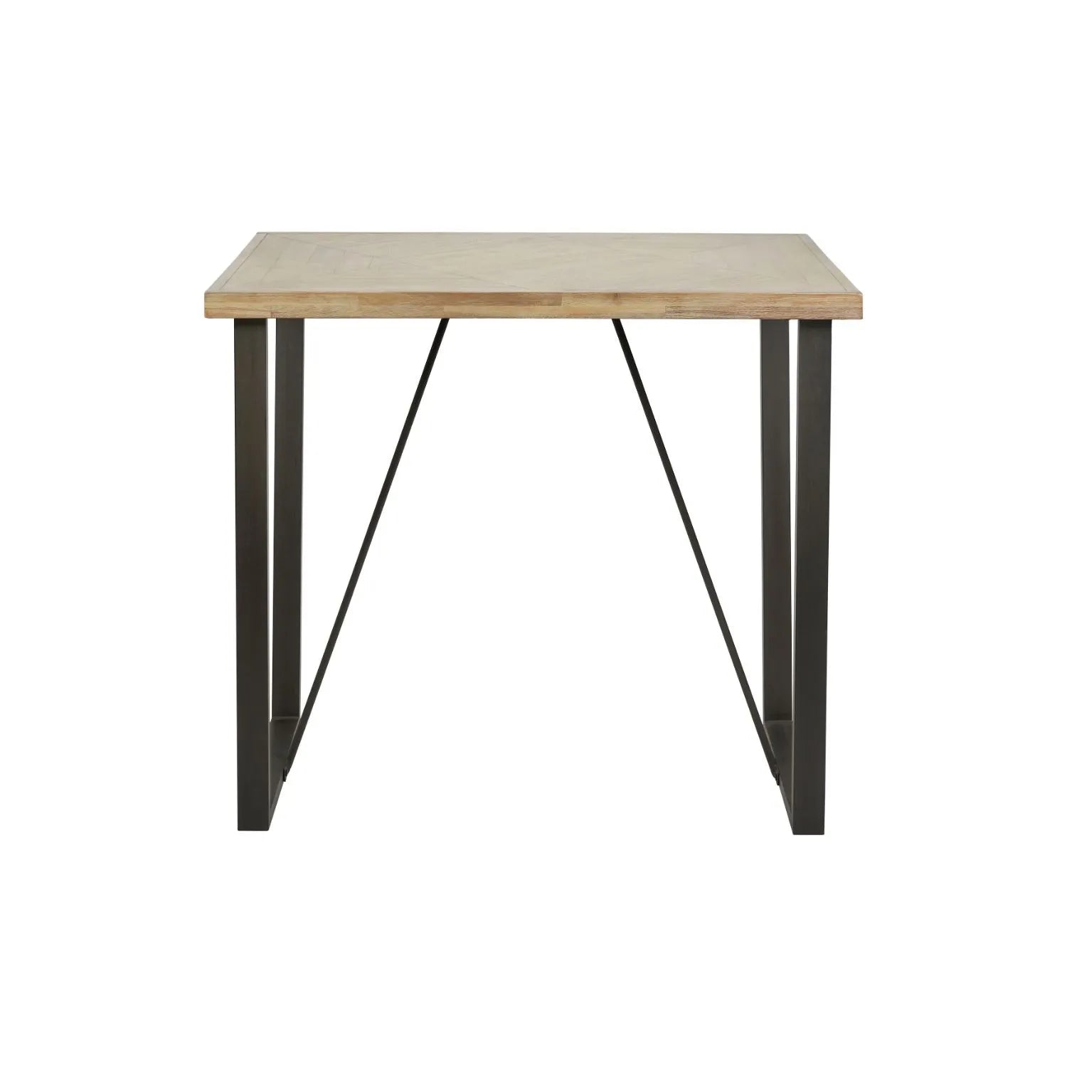 Modern Scandi Sand-Wash Acacia Wood Bar Table With Black Metal Legs – Textured Wooden Breakfast Bar And Tall Dining Table 107x120x75cm Alt | Click Style