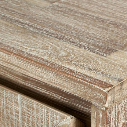 Modern Scandi Sand-Wash Acacia Wood Coffee Table with Black Metal Legs – Textured Wooden Storage Coffee Table with Drawer & Shelf 45.5x120x60cm | Click Style