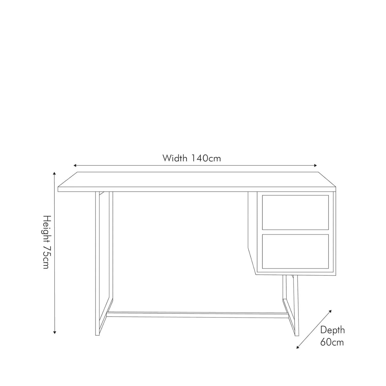 Modern Scandi Sand-Wash Acacia Wood Desk With Black Metal Legs – Textured 2-Drawer Wooden Office Desk With Storage Dimensions 75x140x60cm | Click Style