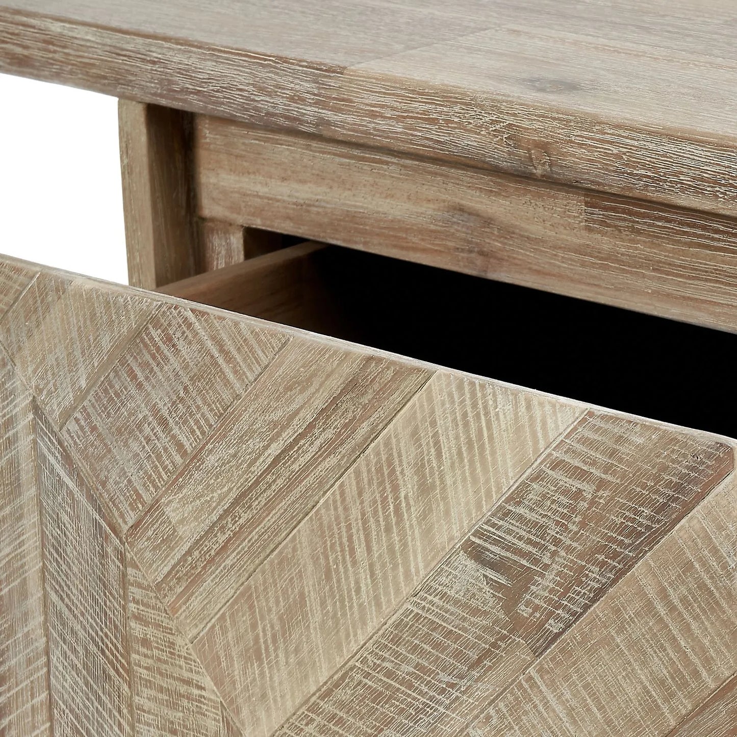 Modern Scandi Sand-Wash Acacia Wood Desk With Black Metal Legs – Textured 2-Drawer Wooden Office Desk With Storage 75x140x60cm | Click Style