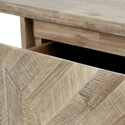 Modern Scandi Sand-Wash Acacia Wood Desk With Black Metal Legs – Textured 2-Drawer Wooden Office Desk With Storage 75x140x60cm | Click Style