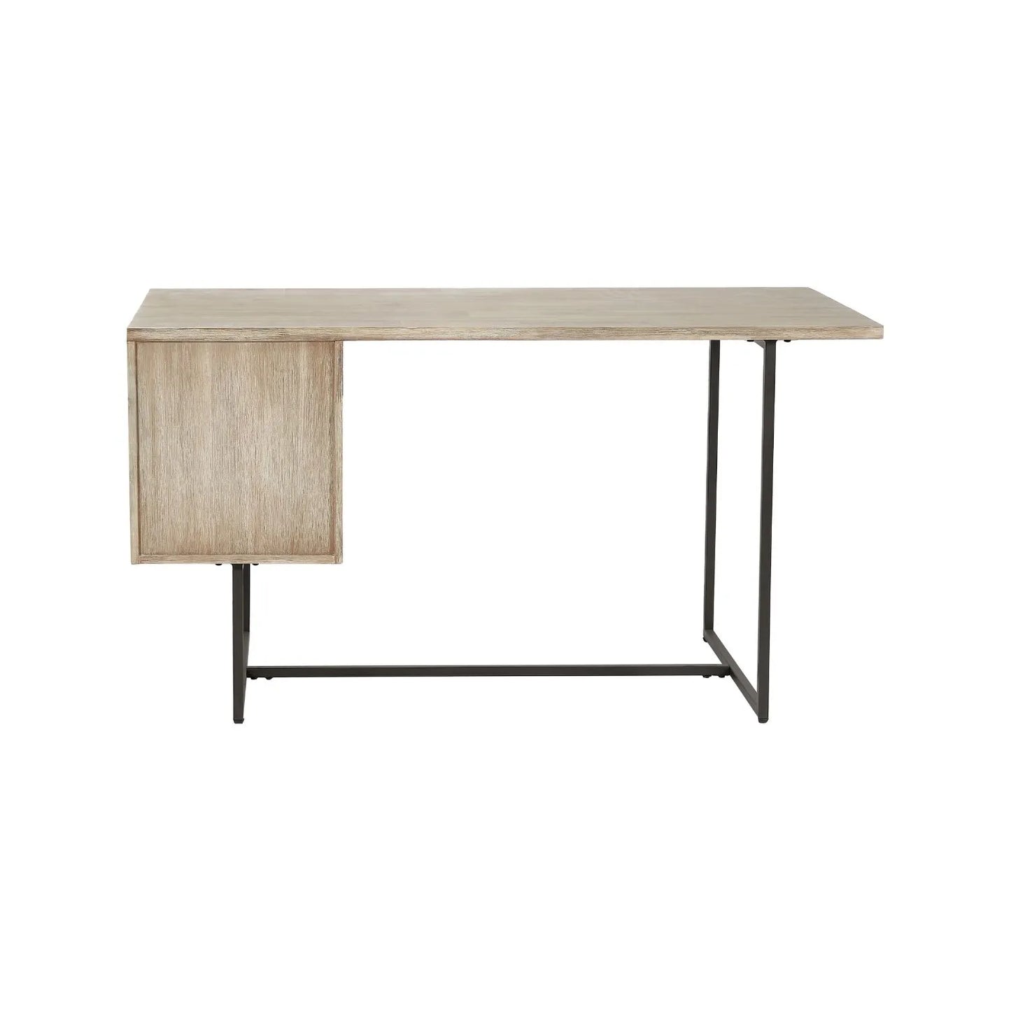 Modern Scandi Sand-Wash Acacia Wood Desk With Black Metal Legs – Textured 2-Drawer Wooden Office Desk With Storage 75x140x60cm | Click Style