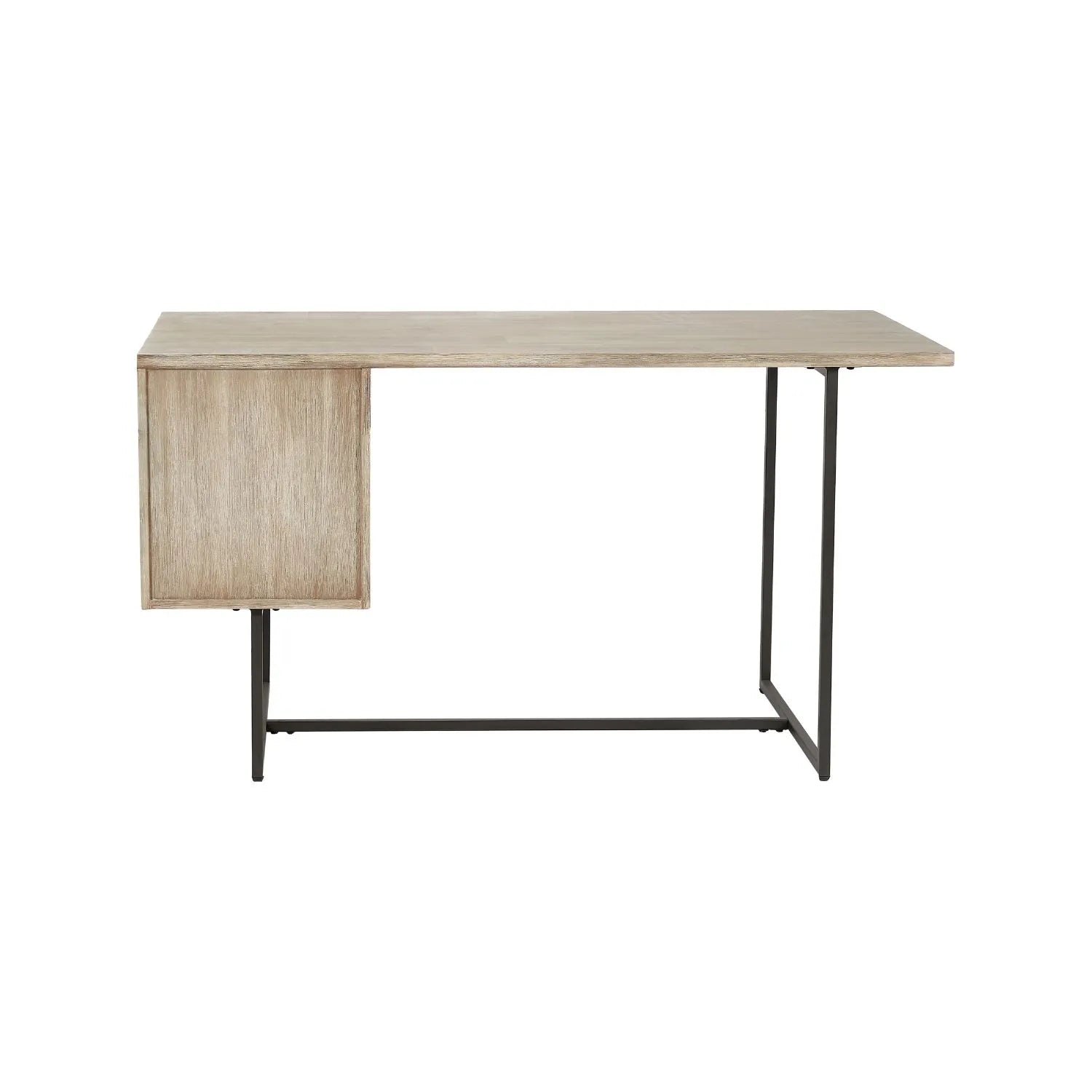 Modern Scandi Sand-Wash Acacia Wood Desk With Black Metal Legs – Textured 2-Drawer Wooden Office Desk With Storage 75x140x60cm | Click Style