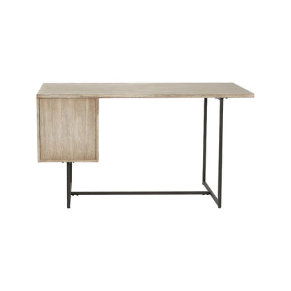 Modern Scandi Sand-Wash Acacia Wood Desk With Black Metal Legs – Textured 2-Drawer Wooden Office Desk With Storage 75x140x60cm | Click Style