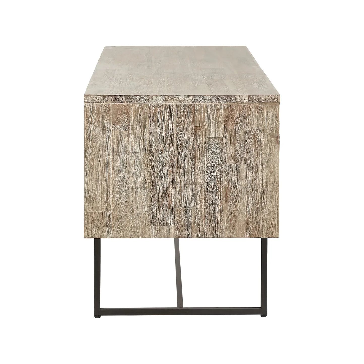 Modern Scandi Sand-Wash Acacia Wood Desk With Black Metal Legs – Textured 2-Drawer Wooden Office Desk With Storage 75x140x60cm | Click Style