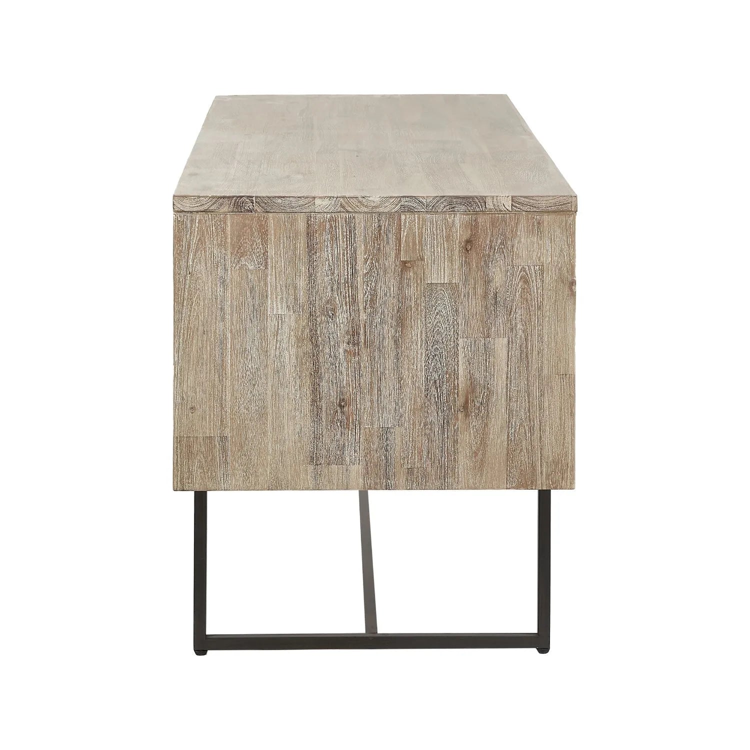 Modern Scandi Sand-Wash Acacia Wood Desk With Black Metal Legs – Textured 2-Drawer Wooden Office Desk With Storage 75x140x60cm | Click Style