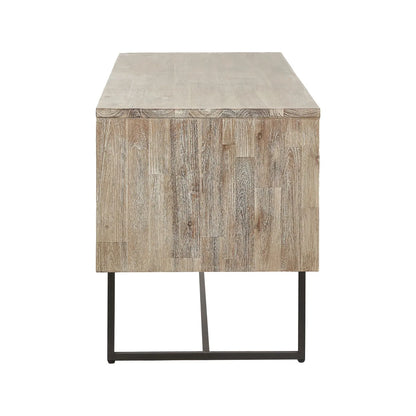 Modern Scandi Sand-Wash Acacia Wood Desk With Black Metal Legs – Textured 2-Drawer Wooden Office Desk With Storage 75x140x60cm | Click Style