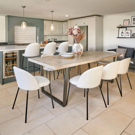 Modern Scandi Sand-Wash Acacia Wood Dining Table With Black Metal Legs Large Textured 8-Seater Wooden Dining Table 220x100x76cm | Click Style