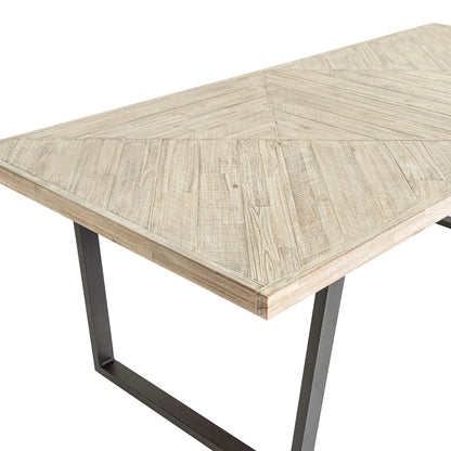 Modern Scandi Sand-Wash Acacia Wood Dining Table With Black Metal Legs Large Textured 8-Seater Wooden Dining Table 220x100x76cm | Click Style