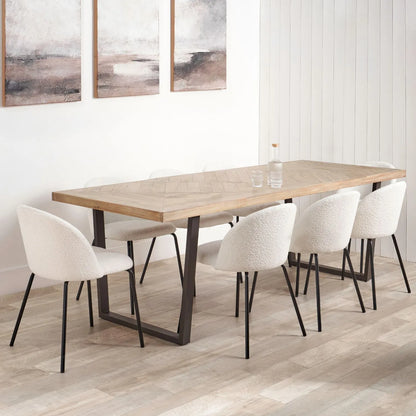 Modern Scandi Sand-Wash Acacia Wood Dining Table With Black Metal Legs Large Textured 8-Seater Wooden Dining Table 220x100x76cm | Click Style