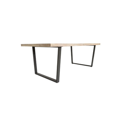 Modern Scandi Sand-Wash Acacia Wood Dining Table With Black Metal Legs Large Textured 8-Seater Wooden Dining Table 220x100x76cm | Click Style