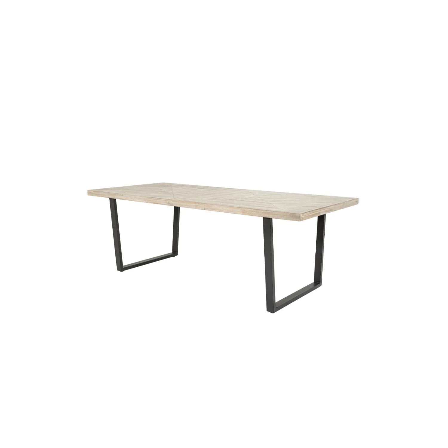 Modern Scandi Sand-Wash Acacia Wood Dining Table With Black Metal Legs Large Textured 8-Seater Wooden Dining Table 220x100x76cm | Click Style