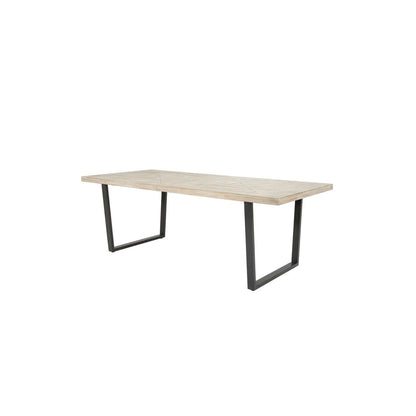 Modern Scandi Sand-Wash Acacia Wood Dining Table With Black Metal Legs Large Textured 8-Seater Wooden Dining Table 220x100x76cm | Click Style