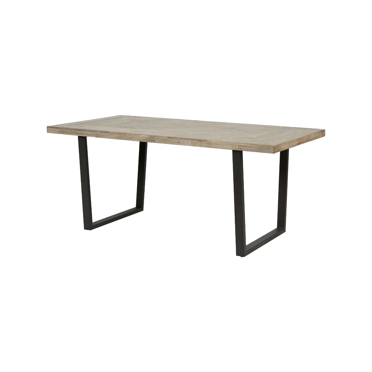 Modern Scandi Sand-Wash Acacia Wood Dining Table With Black Metal Legs – Textured 6-Seater Wooden Dining Table 180x90x76cm | Click Style