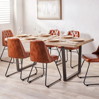 Modern Scandi Sand-Wash Acacia Wood Dining Table With Black Metal Legs – Textured 6-Seater Wooden Dining Table 180x90x76cm | Click Style