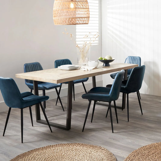 Modern Scandi Sand-Wash Acacia Wood Dining Table With Black Metal Legs – Textured 6-Seater Wooden Dining Table 180x90x76cm | Click Style