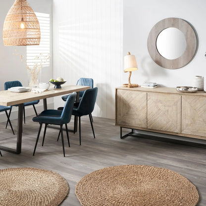 Modern Scandi Sand-Wash Acacia Wood Dining Table With Black Metal Legs – Textured 6-Seater Wooden Dining Table 180x90x76cm | Click Style